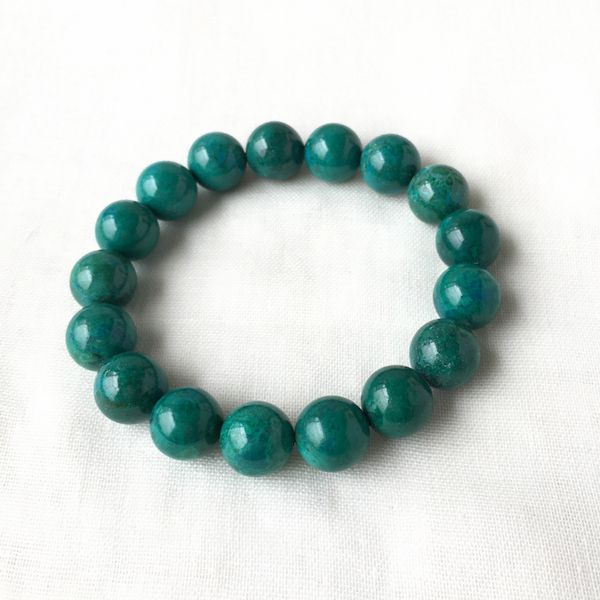 

real natural genuine blue green chrysocolla stretch finish bracelet round beads 12mm 05200, Black