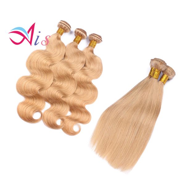 

Brazilian hair traight or body wave hair weave color 27 remy human hair weft honey blonde exten ion