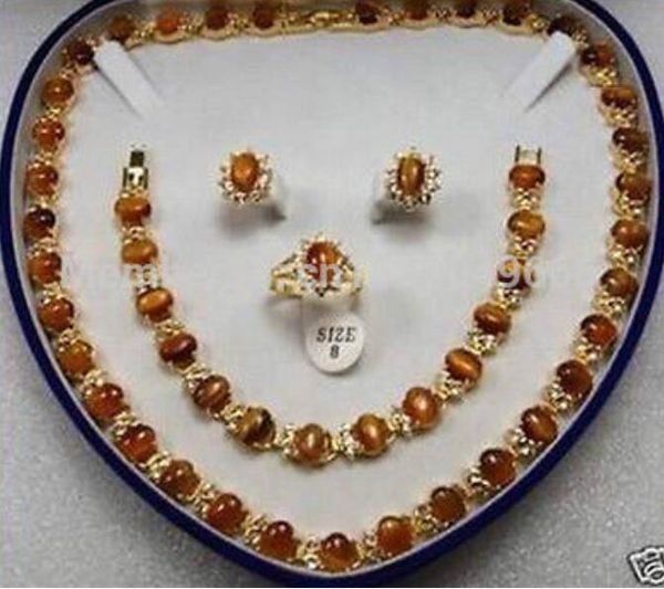 

gt;>>beautiful jewelry tiger's eye necklace bracelet earring ring set, Black