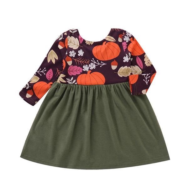 

halloween dress toddler infant baby girls pumpkin print splice dress long sleeve baby girl clothes, Red;yellow