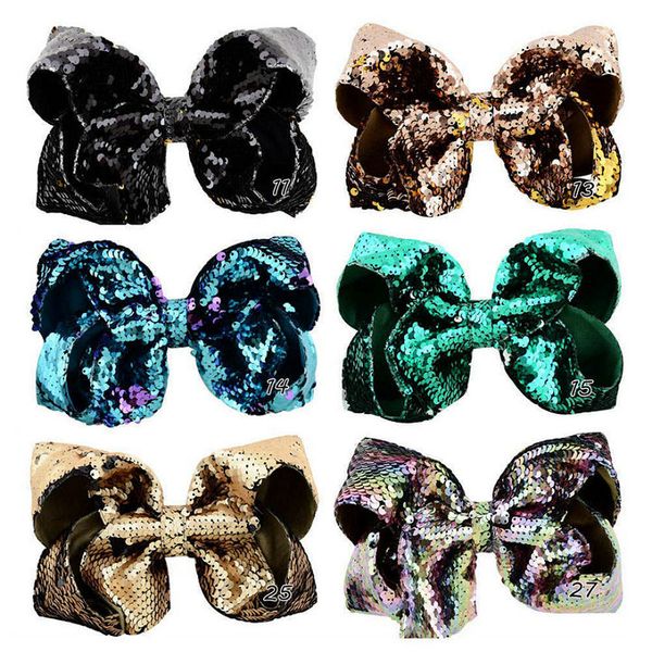 

baby huge bowknot hair clip 8 inch double faced paillette jojo bow battette fish scale design hair bows 12 colors, Slivery;white