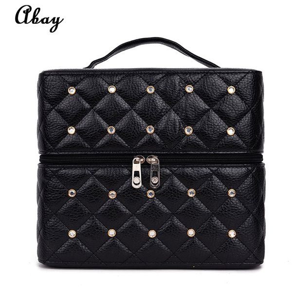 

2018 new professional multilayer cosmetic box diamond plaid ladies cosmetic bag storage bag large capacity box