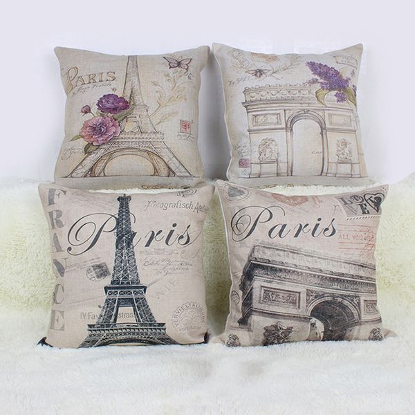 

retro paris cotton linen home pillow case throw cover