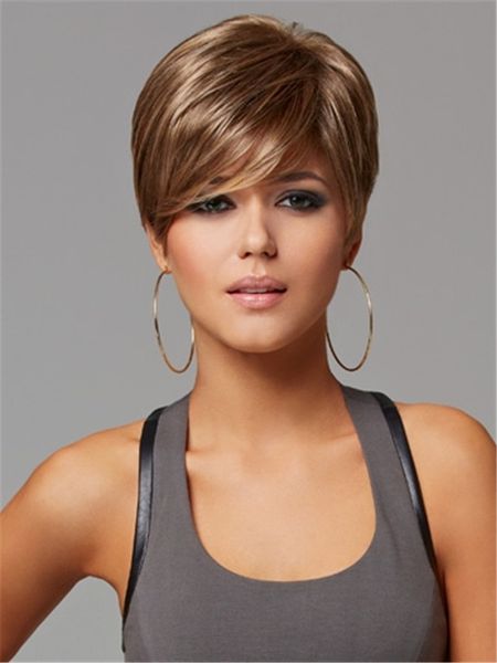 Compre Peluca De Cabello Corto Color Rubio Oscuro Peluca Sintética Sin Resorte De La Peluca De La Fibra Resistente Al Calor Para Mujeres A 181 Del