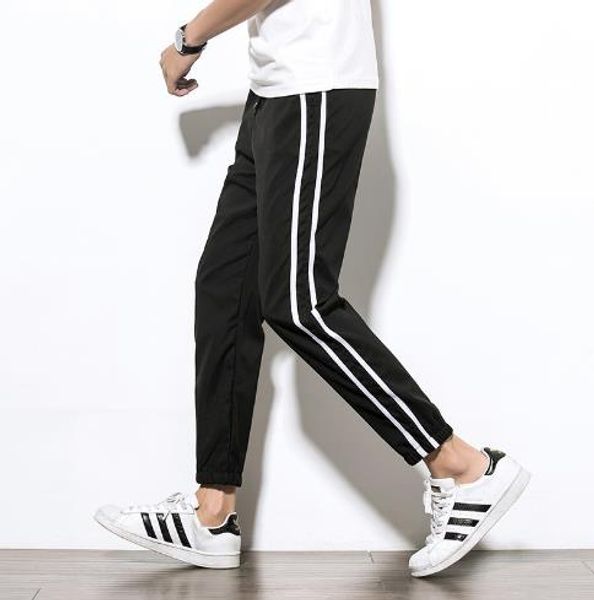 

New Arrivals Mens Plus Size Jogger Stripped Drawstring Pencil Pants Mens Black Gray Dark Blue Acyive Trousers