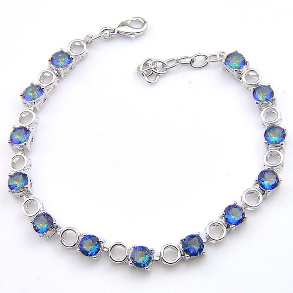 

5pcs luckyshine classic dazzling round rainbow mystic z cubic zirconia gemstone silver chain bracelets bangles holiday wedding party, Black