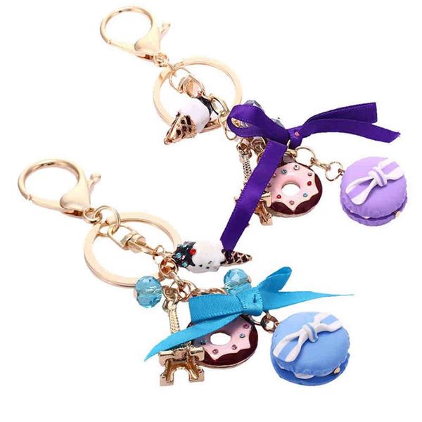 

sweet cute candy beads macaron cake key chain keychain car pendant key ring, Silver