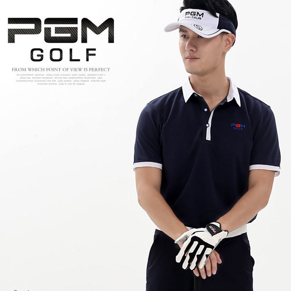 

new arrival pgm men golf t-shirts outdoor polo short sleeve golf shirt male quick dry collar cotton tennis shirts aa11816, Black;blue