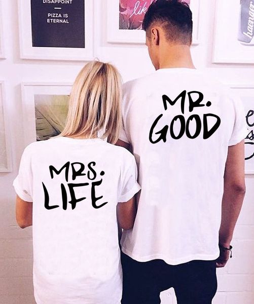 

White Cotton T-shirt Summer Lover Top Mr Mrs Printed O-Neck Short Sleeves Short T-shirt Couple Fashion Streetwear Clothing