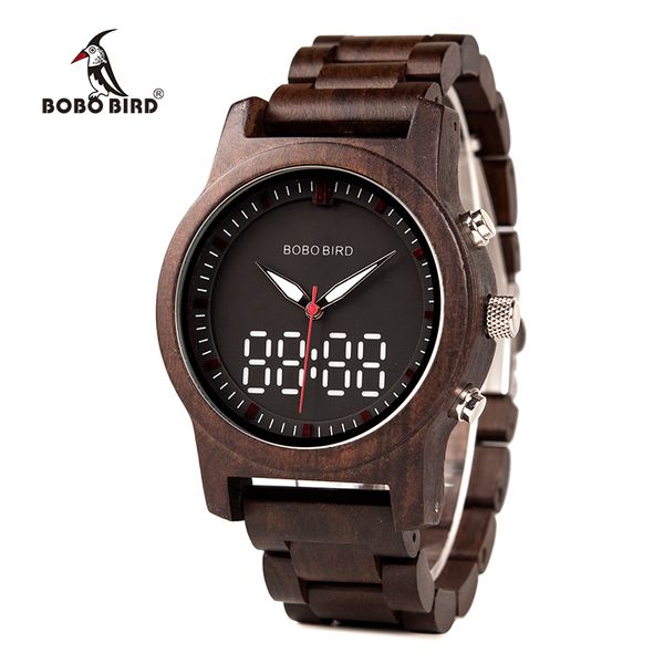 

bobo bird men watch led dual display clock wood digital wristwatch wooden band relogio masculino j-r02, Slivery;brown