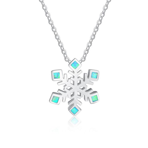

genuine 925 sterling silver fine jewelry opal snowflake pendant necklaces for women anniversary silver 925 jewelry gifts
