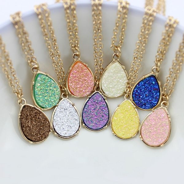

мода druzy drusy ожерелье позолоченные 9 цветов капли воды искусственный натуральный камень кулон ожерелья серьги для женщин марка ювелирных, Silver