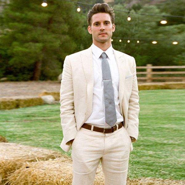 

custom made 2018 summer ivory champagne linen suits men skinny wedding suits bridegroom beach tuxedo 2piece casual blazer prom jacket+pants, Black;gray