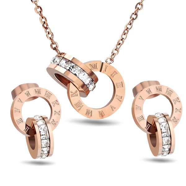 

whole saleselling stainless steel jewelry set rose gold color roman earring&necklace for women wedding accessories, Silver
