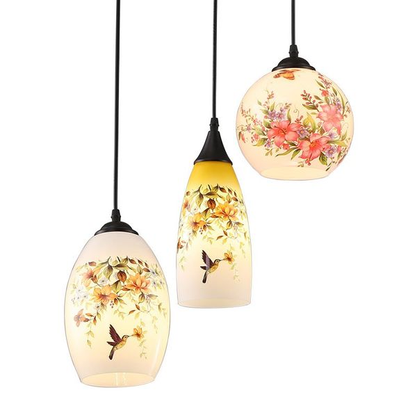 Modern Glass Glass Beat Pendant Chinese Style Style Stampa Ristorante Lampade a sospensione Lampade a barre Settore