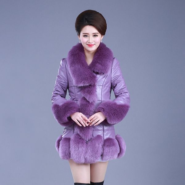 

2018 fashion parka winter jacket women fur collar warm thick pu parkas outerwear winter coat women collection down jacket, Black