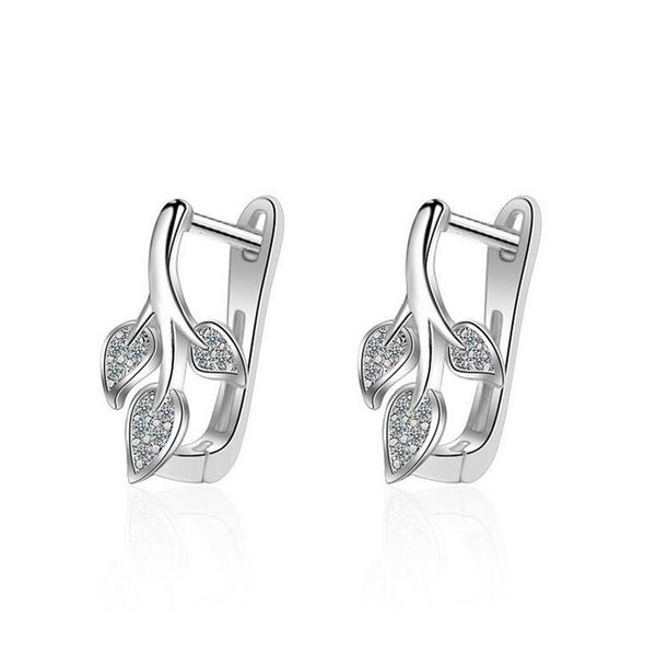 

fashion women 925 silver shiny cz cute leaves small hoop earrings for baby child female beautiful huggies earring jewelry eh272, Golden;silver