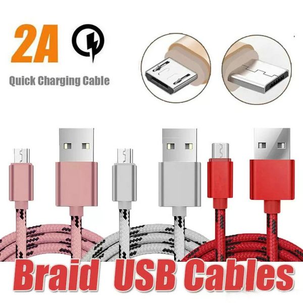 

high speed 2a nylon braid micro usb male cable data sync connector braid phone cables fast charging for samsung note 9 s10 s8 s7 s9 plus