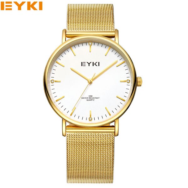 

eyki originals brands luxury fashion stainless steel mesh bracelet watches japan quartz gold watch for men women, Slivery;brown
