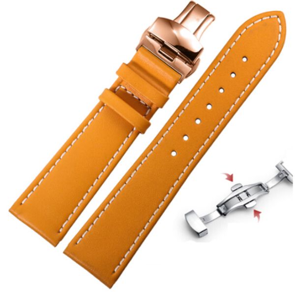 

shi hui's original leather watch strap with soft calf leather butterfly button chain female model orange retro watch chain 2021m, Black;brown