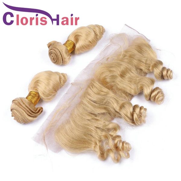 Loose Curly Blonde Weave Virgin Brazilian Hair 3 Bundles With