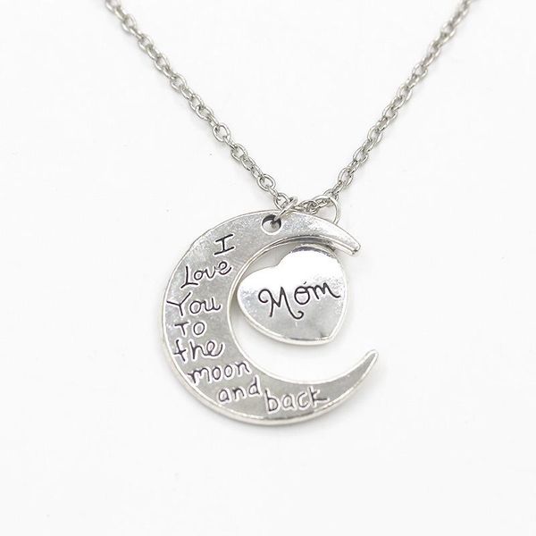

fashionable family necklace lettering moon love heart pendant chain necklace, Golden;silver