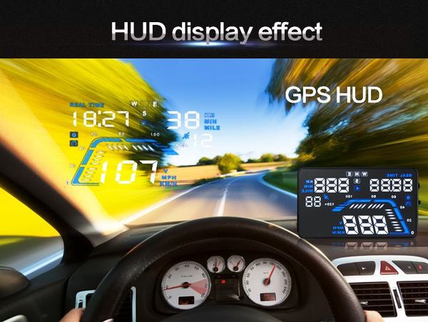 

5.5" car gps hud head up display with real time vehicle speed altitude driving direction overspeed alarm auto power on/off function