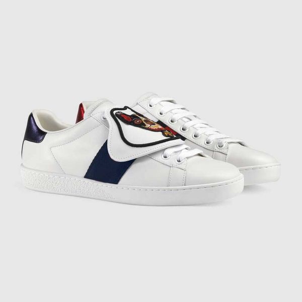 

low cut white leather ace removable dog cat patches womens mens designer sneakers 2019 fashion tiger pineapple blind for love trainers shoes, Black