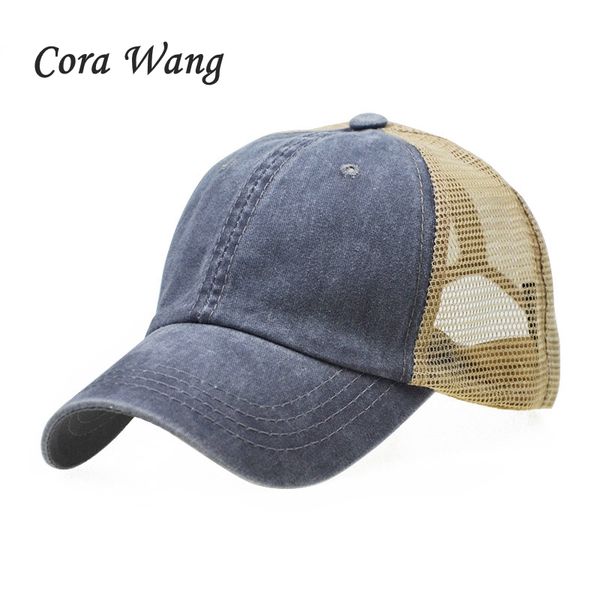 

2018 breathable washed nylon mesh baseball caps for men cotton washing women snapback caps outdoor sport adjustable outdoor net, Blue;gray