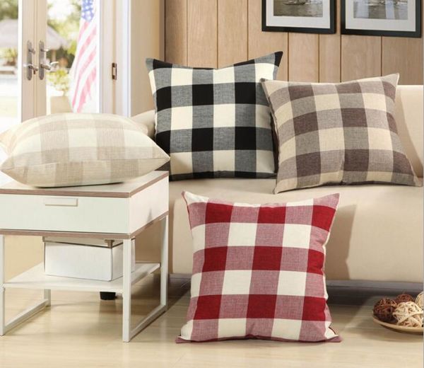 Dhl 45 45cm Sofa Throw Covers Decor Black And White Buffalo Checkers Plaids Linen Pillow Case Cover Cushion Home Decorative For