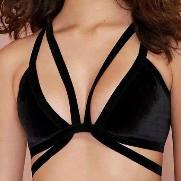 

caged back cut out bra bralet crop lingerie black belt five size womens strappy bralette cage, White