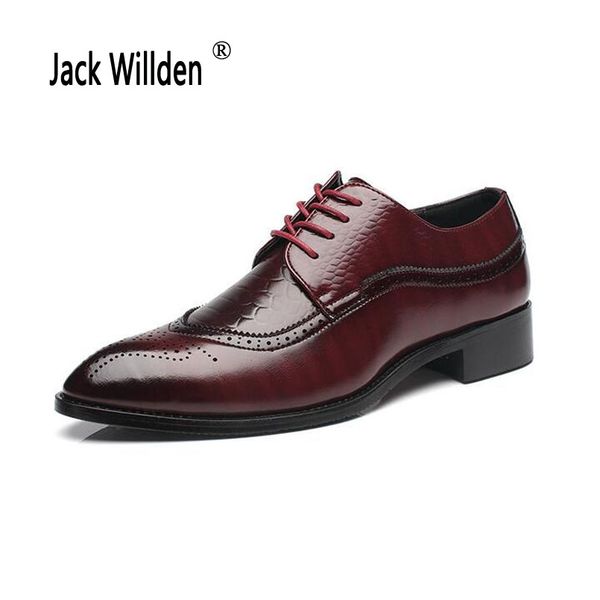 

jack willden genuine leather men's business dress derby shoes classic carving brogue man wedding party shoes zapatos hombre, Black
