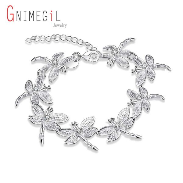 

gnimegil silver plated charm bracelet silver fashion dragonfly bracelets for women party wedding romantic jewelry, Black
