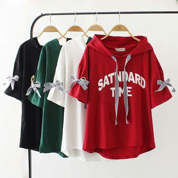 

oversized plus size cotton short sleeve ladies tee shirt letter print women summer t-shirt 2018 hooded t shirt, White