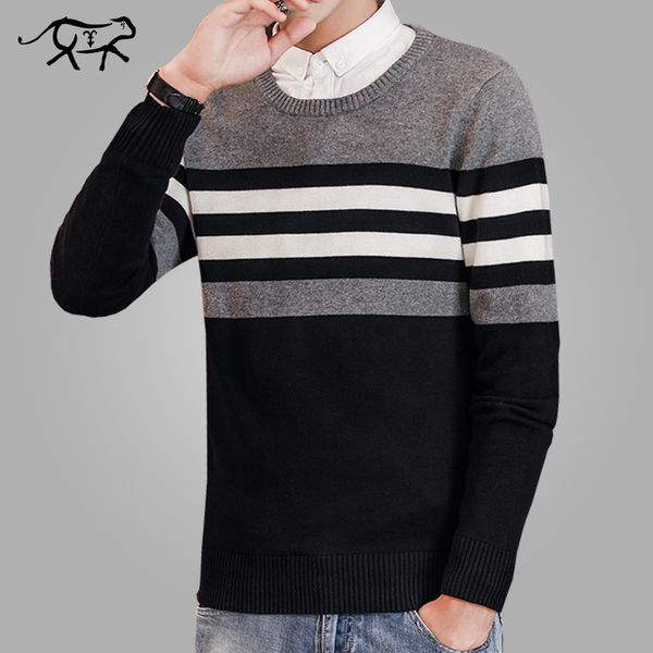 

new brand casual sweater men o-neck striped slim fit men long sleeve patchwork male pollover sweater thin clothes agasalho masc, White;black