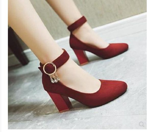 

send 2018 new style spring pointed end coarse heel high heel shoes women single shoes in europe and america, Black