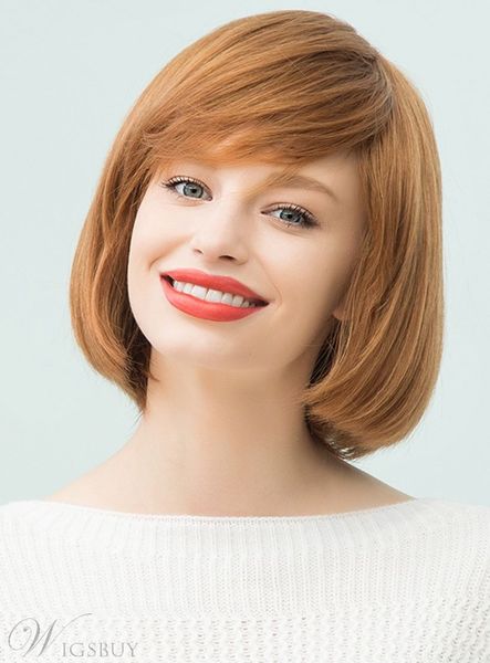 

medium straight synthetic hair with bangs style wigs, Black;brown