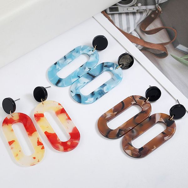 

new fashion trendy jewelry simple design geometric earrings square rectangle tortoise shell resin acrylic earrings for women, Silver