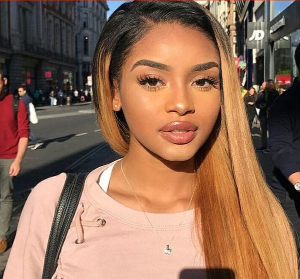 

Full lace human hair wig ombre two tone t1b 30 ilky traight brazilian virgin hair 150 den ity bleached knot lace front wig gluele