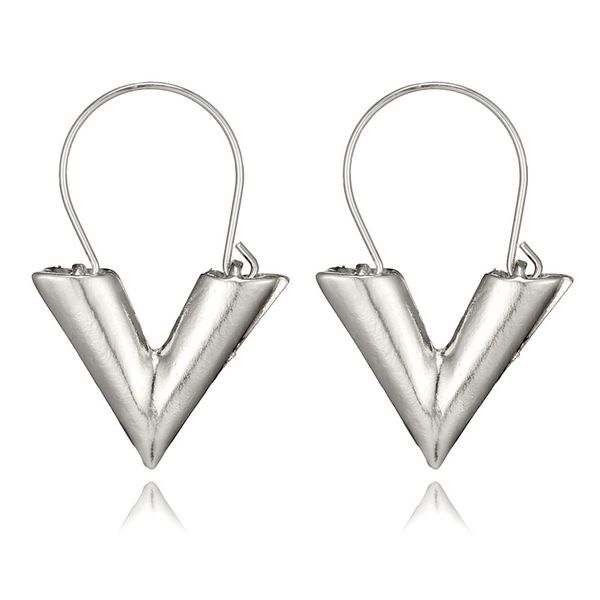 

fashion letter v pendant earrings drop earrings for women silver gold color dangle earring alloy geometry long brincos oorbellen