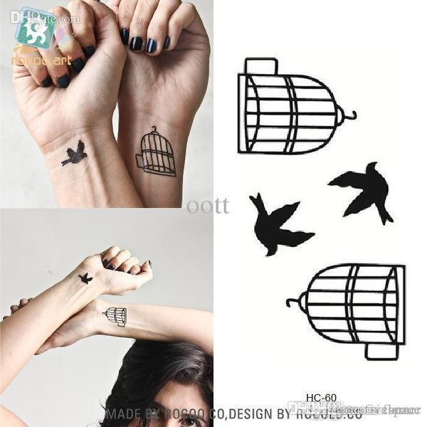 Acheter Autocollants De Tatouage Faux Gros étanche Couples Oiseaux Et Cages Modèle Conception Transfert De Leau Autocollant De Tatouages