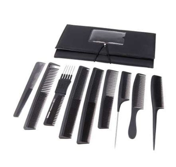 

9pcs pro salon hair comb set professional barbers cutting combs hair brush set with pouch holder case black, Silver