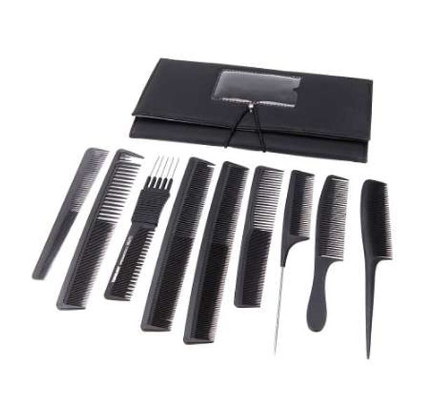 9 pcs pro salão pente de cabelo conjunto profissional barbeiros cortar pentes de pincel de cabelo com suporte de bolsa caso preto