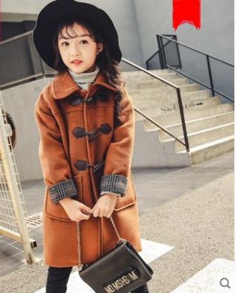 

девушки шерсти твид пальто зима 2018. зима детей утолщение в длинной части детей шерстяного пальто, Blue;gray