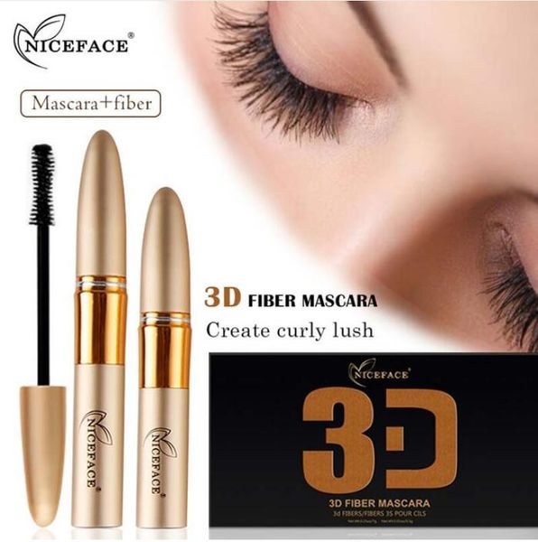 NICEFACE Mascara Curling Dicke Wimpern Pomade 2 teile/satz Wasserdichte Augen Make-Up 3D Seide Faser Wimpern Verlängerung Natürliche Kosmetik