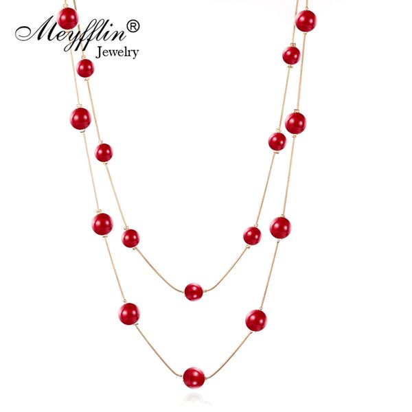 

meyfflin simulated pearl necklace for women fashion multilayer choker long necklaces & pendants jewelry femlae chain bijoux new, Silver