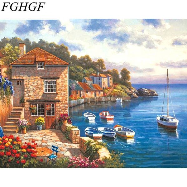 

fghgf town seascape diy painting by numbers coloring painting by numbers handpainted on canvas home decor wall art picture