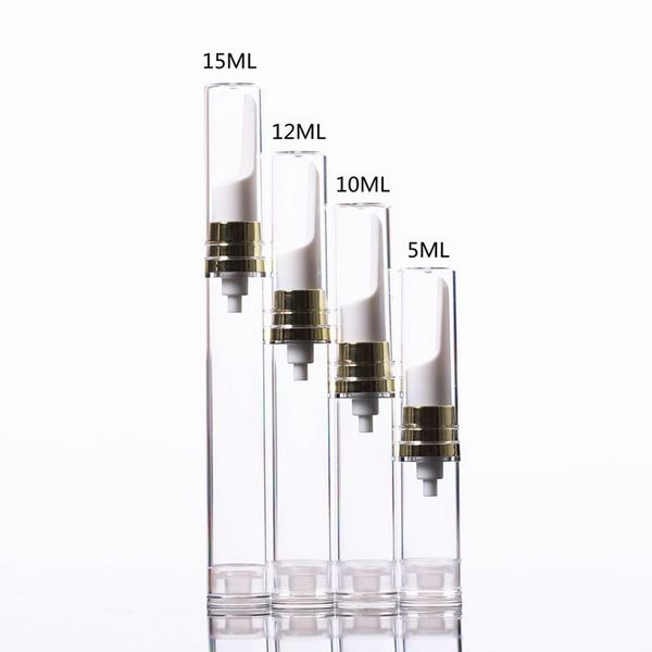 

5ml 10ml 12ml 15ml clear eye cream airless gold pump bottle vacuum flask as emulsion bottles travel size plastic vials container