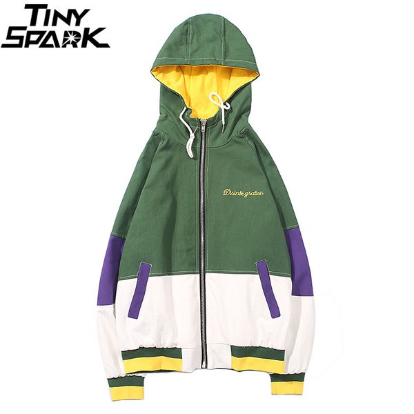 

men jacket streetwear hip hop hooded windbreaker jackets harajuku vintage color block hoodie jacket coat full zipper autum 2018, Black;brown