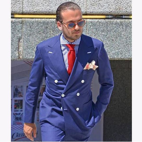 

new blue men suit groom tuxedos double breasted wedding tuxedo slim fit wedding suits for man custom made (jacket+pant, White;black